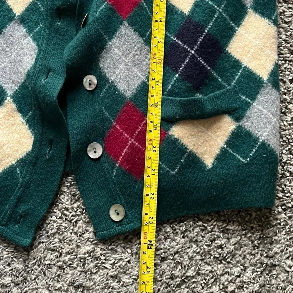 Vintage 80s Lambswool Grandmacore 100% Wool Women L Argyle Button-up Cardigan - Picture 7 of 8
